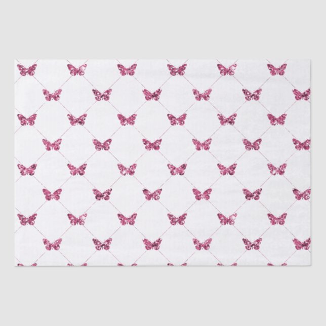Girly Pink White Glitzer Schmetterlinge Seidenpapier (Vorderseite)