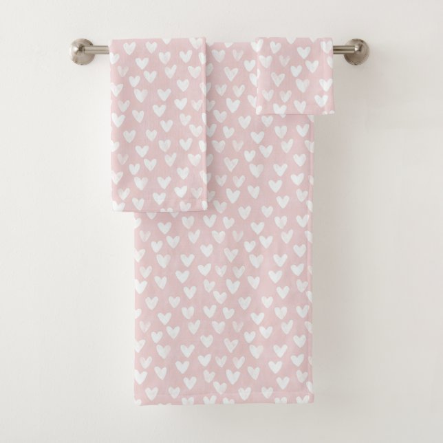 Girly Pink White Hearts Brautparty Badhandtuch Set (Insitu)