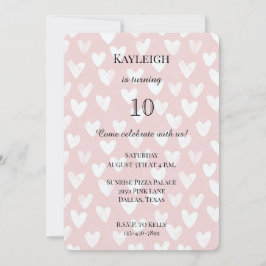 Girly Pink White Hearts Geburtstag Einladung