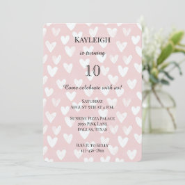 Girly Pink White Hearts Geburtstag Einladung