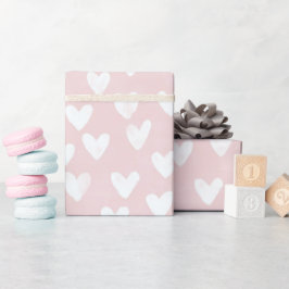 Girly Pink White Hearts Geburtstag Geschenkpapier