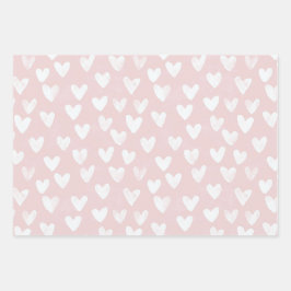 Girly Pink White Hearts Geburtstag Geschenkpapier Set