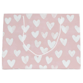 Girly Pink White Hearts Geburtstag Große Geschenktüte