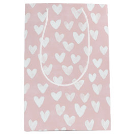 Girly Pink White Hearts Geburtstag Mittlere Geschenktüte
