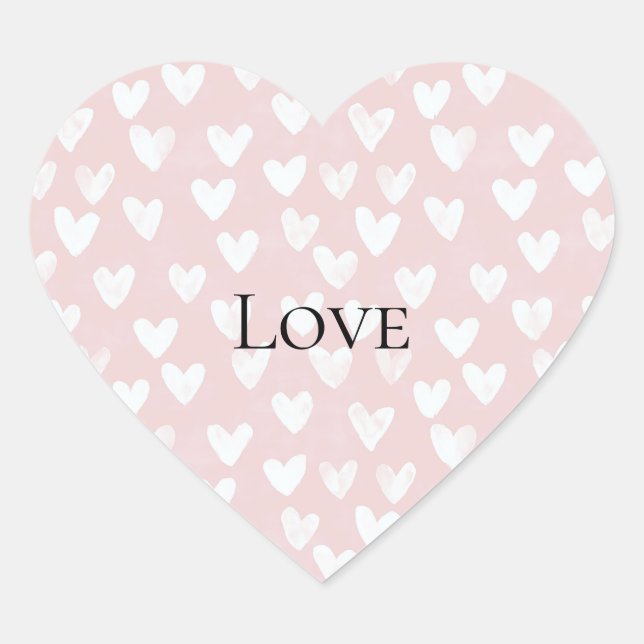 Girly Pink White Hearts Herz-Aufkleber (Vorderseite)
