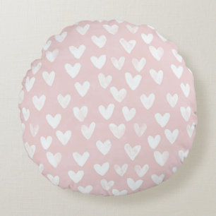 Girly Pink White Hearts Rundes Kissen