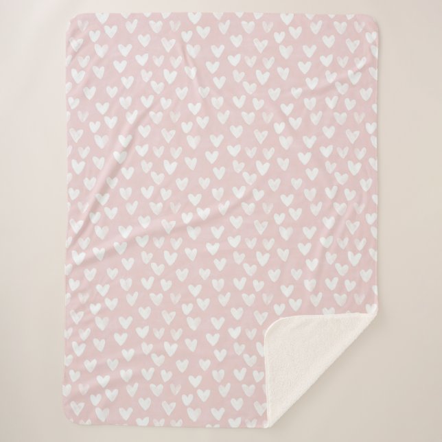 Girly Pink White Hearts Sherpadecke (Vorderseite)