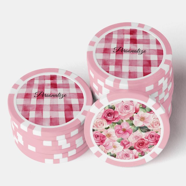 Girly Pink White Plaid Stripes Pokerchips (Stapel)