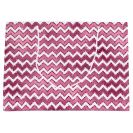 Girly Pink White Zigzag Streifen Große Geschenktüte