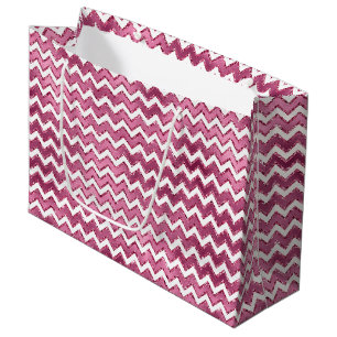 Girly Pink White Zigzag Streifen Große Geschenktüte