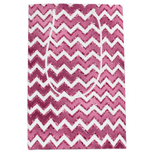 Girly Pink White Zigzag Streifen Mittlere Geschenktüte