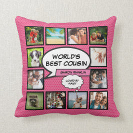Girly Pink World's Bester Cousin Fun Foto Collage Kissen