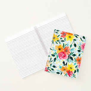 Girly Pink Yellow Watercolor Floral Illustration Notizbuch