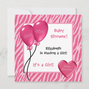 Girly Pink Zebra Print Girl Babydusche Einladung