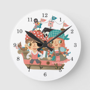 Girly Pirates Runde Wanduhr