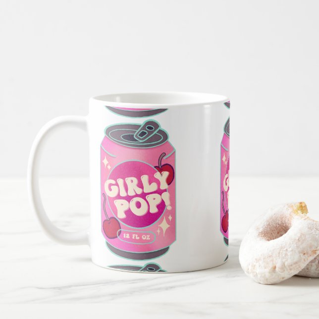Girly Pop Kirsch-Cola-Dose | Retro Y2K Rosa Kaffeetasse (Mit Donut)