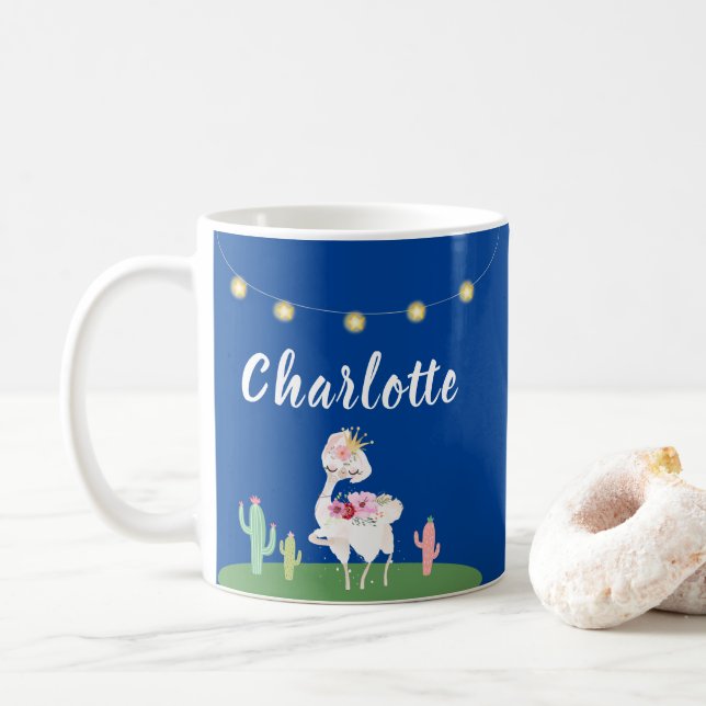 Girly Princess Llama Floral Cactus Kids Kaffeetasse (Mit Donut)
