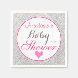 Girly Princess Pink und Silver Glitzer Babydusche Serviette