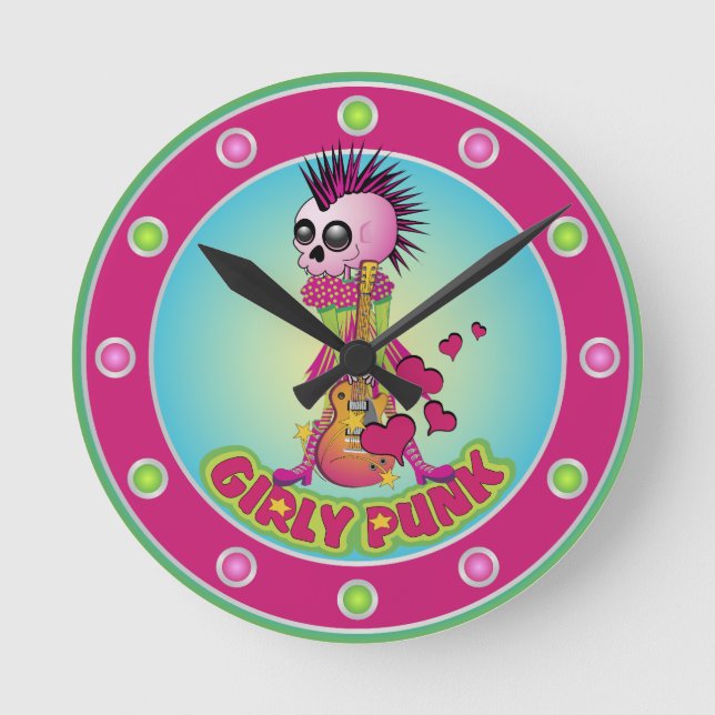 Girly Punk Skull Runde Wanduhr (Vorderseite)