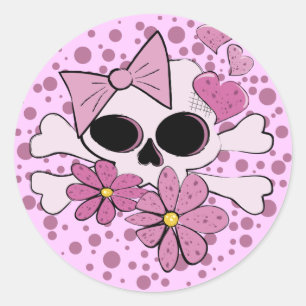 Girly Punk Skull Runder Aufkleber