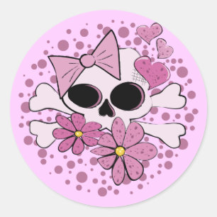 Girly Punk Skull Runder Aufkleber