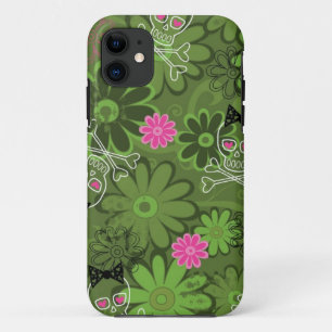 Girly Punkschädel auf Blumen-Camouflagehintergrun Case-Mate iPhone Hülle