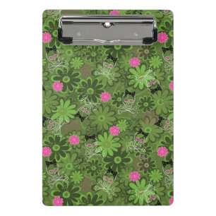 Girly Punkschädel auf Blumen-Camouflagehintergrund Mini Klemmbrett