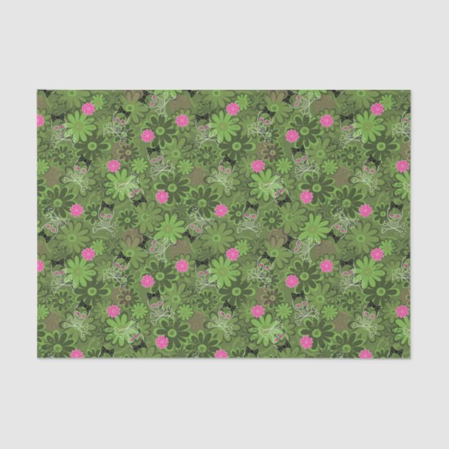 Girly Punkschädel auf Blumen-Camouflagehintergrund Seidenpapier (Vorderseite)