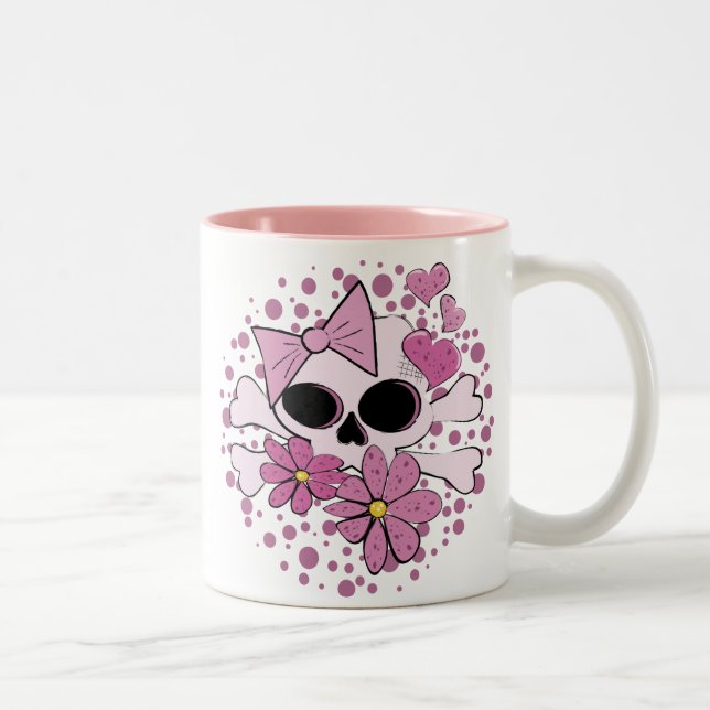 Girly Punkschädel Zweifarbige Tasse (Rechts)