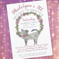 Girly Purple Blumen mit Niedlicher Katze Geburtsta