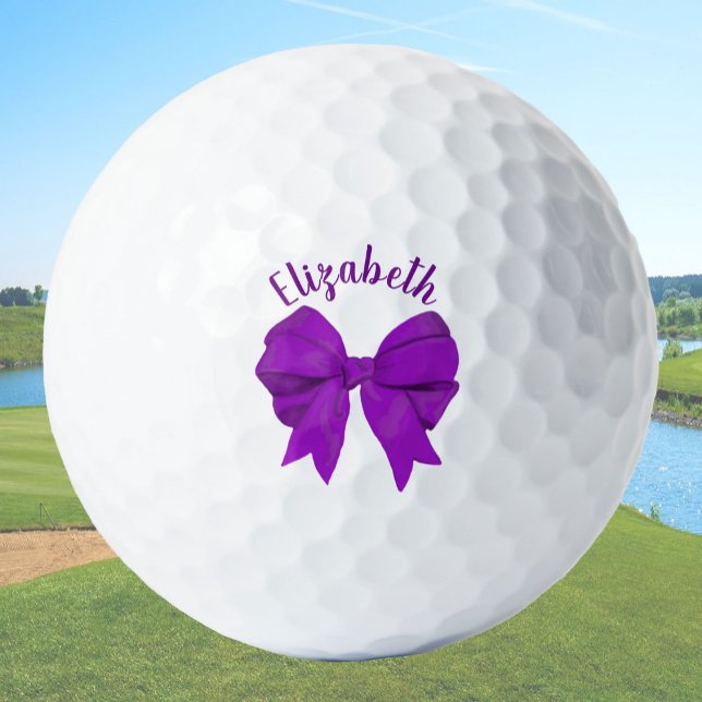 Girly Purple Bow Lady Golfer Custom Name Golfball (Von Creator hochgeladen)