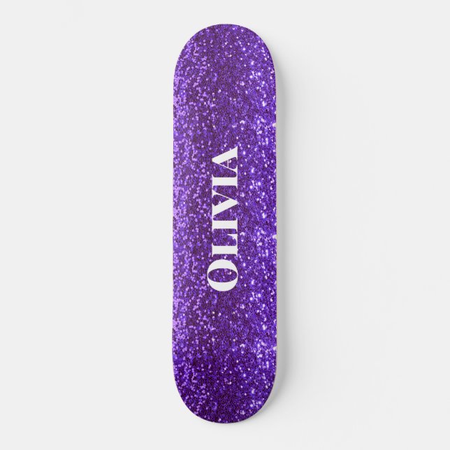 Girly Purple Glitter Glam Bling Modern Skateboard (Vorderseite)