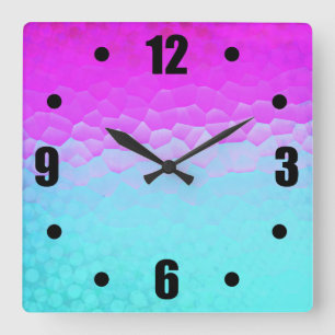 Girly Purple Turquoise Ombre Mosaic Bokeh Pattern Quadratische Wanduhr