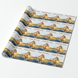 Girly rabbit sunflower field Happy Birthday Geschenkpapier