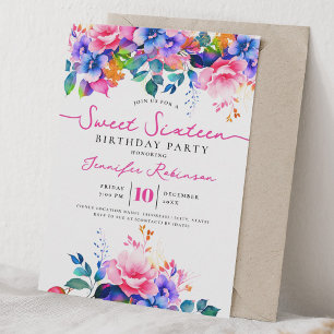 Girly Rainbow Blumen süße 16. Geburtstagsfeier Einladung