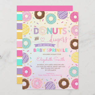 Girly Rainbow Donuts Diapers Baby Sprinkle Dusche Einladung