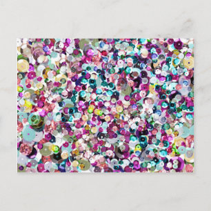 Girly Rainbow Faux Sequins Bling Postkarte