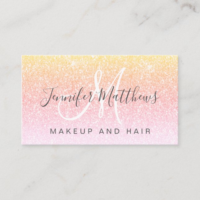 Girly Rainbow Glitzer Makeup Artist Friseur Salon Visitenkarte (Vorderseite)