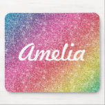 Girly Rainbow Glitzer Monogram Name Mouse Pad Mousepad<br><div class="desc">Fügen Sie dem Mauspad einen Farbspritz hinzu, der den Regenbogen des Glitzer mit dem Retro-Schriftart enthält. Personalisieren Sie Ihre Daten mit Ihrem Namen, Monogramm, Initial oder Text. Sie können Textfarbe und Schriftart-Stil ändern, indem Sie die weitere Option anpassen. Der Glitzer in diesem Design ist simuliert und wird als Farbe auf...</div>