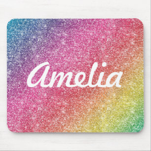 Girly Rainbow Glitzer Monogram Name Mouse Pad Mousepad