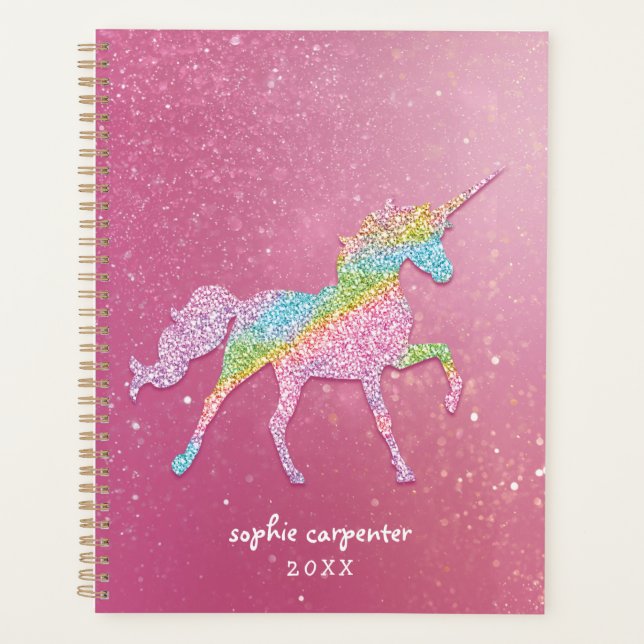 Girly Rainbow Glitzer Unicorn Planner Planer (Vorderseite)