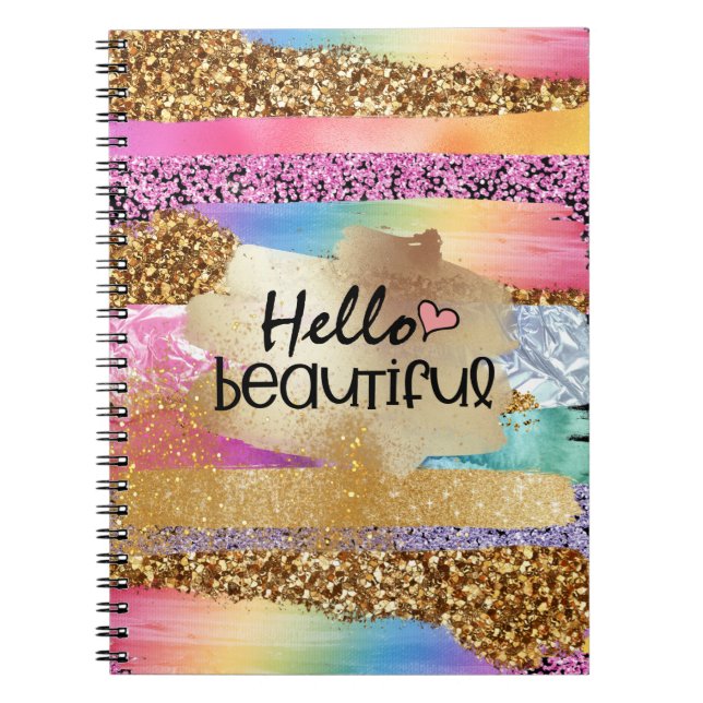 Girly rainbow gold glitter hello beautiful heart notizblock (Vorderseite)