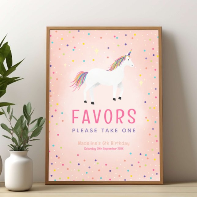 Girly Rainbow Unicorn Birthday Favor Sign Poster (Von Creator hochgeladen)