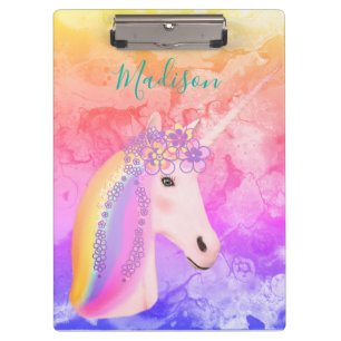 Girly Rainbow Unicorn Magical Fun Wasserfarbname Klemmbrett