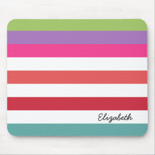Girly-Rainbow-weite horizontale Streifen mit Namen Mousepad