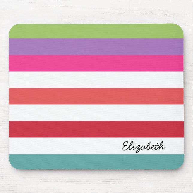 Girly-Rainbow-weite horizontale Streifen mit Namen Mousepad (Vorne)