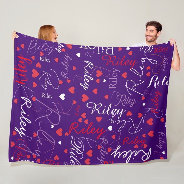 Girly Red Hearts über Bluish Lila Custom Fleecedecke (Beispiel)