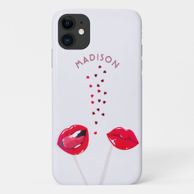 Girly Red Lips Herz Personalisiert LGBT Case-Mate iPhone Hülle (Rückseite)