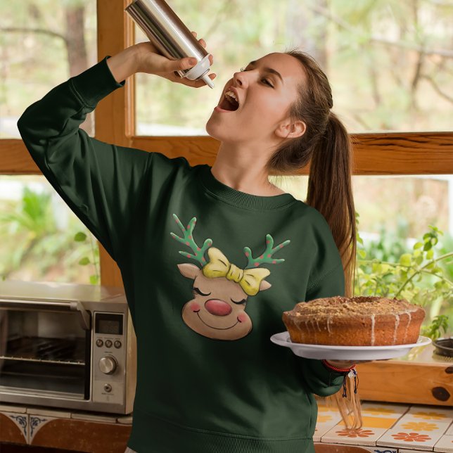 Girly Red Nosed Reindeer Rudolph Christmas Sweatshirt (Von Creator hochgeladen)