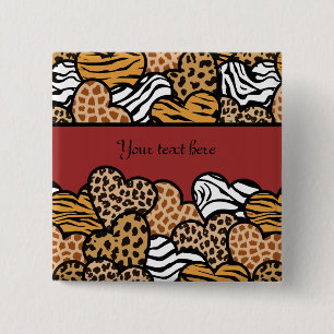 Girly Red Playful Animal Print Herds Name Button